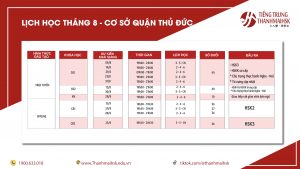 Lịch học cơ sở Thủ Đức