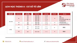 lịch học cơ sở từ liêm tháng 8